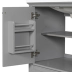 Meuble bas de salle de bain en bois massif et MDF, gris/blanc, avec 2 portes, un tiroir et une étagère réglable – Unité individuelle