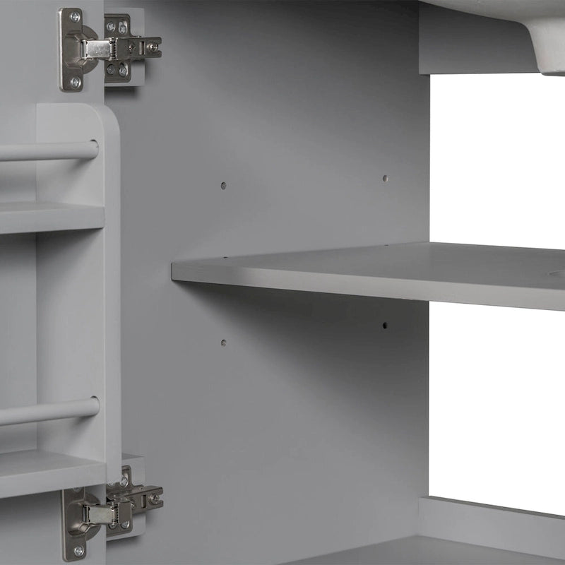 Meuble bas de salle de bain en bois massif et MDF, gris/blanc, avec 2 portes, un tiroir et une étagère réglable – Unité individuelle