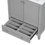 Meuble bas de salle de bain en bois massif et MDF, gris/blanc, avec 2 portes, un tiroir et une étagère réglable – Unité individuelle