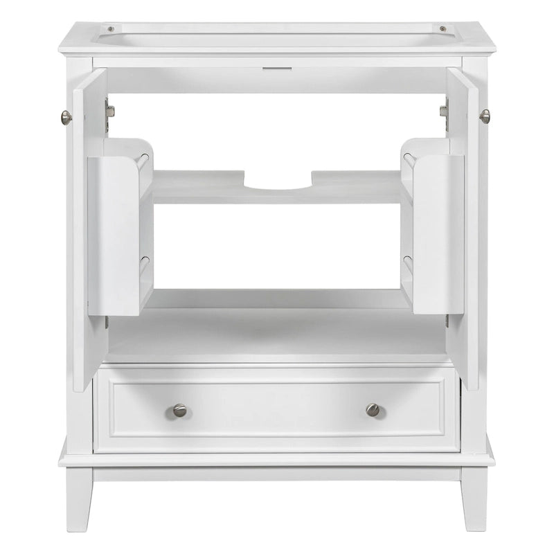 Meuble bas de salle de bain en bois massif et MDF, gris/blanc, avec 2 portes, un tiroir et une étagère réglable – Unité individuelle