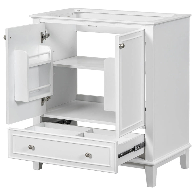 Meuble bas de salle de bain en bois massif et MDF, gris/blanc, avec 2 portes, un tiroir et une étagère réglable – Unité individuelle
