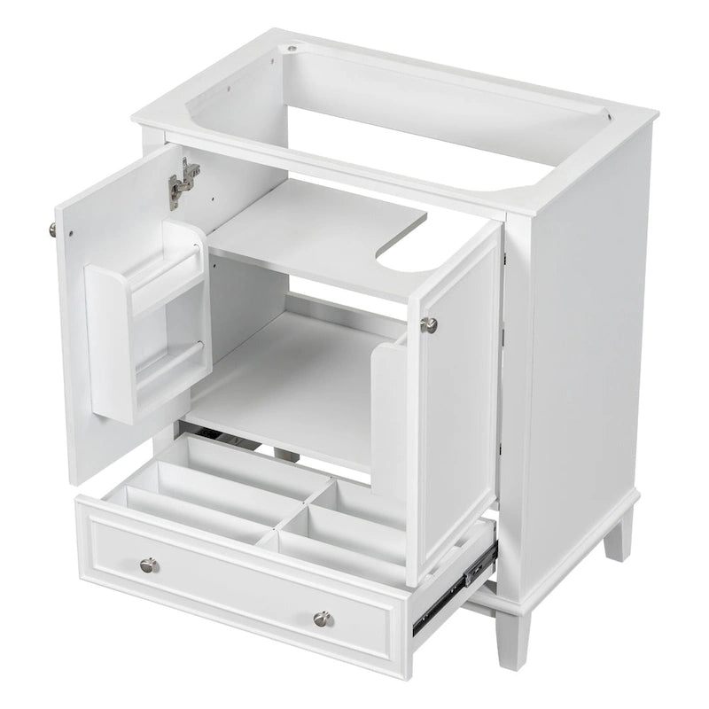 Meuble bas de salle de bain en bois massif et MDF, gris/blanc, avec 2 portes, un tiroir et une étagère réglable – Unité individuelle