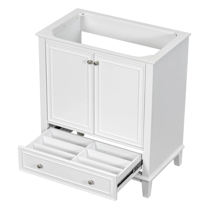 Meuble bas de salle de bain en bois massif et MDF, gris/blanc, avec 2 portes, un tiroir et une étagère réglable – Unité individuelle