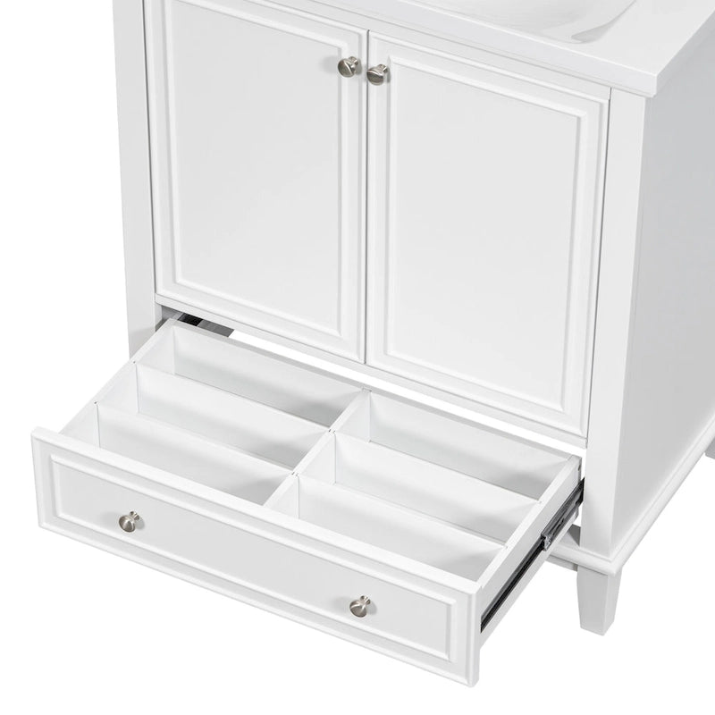 Meuble bas de salle de bain en bois massif et MDF, gris/blanc, avec 2 portes, un tiroir et une étagère réglable – Unité individuelle