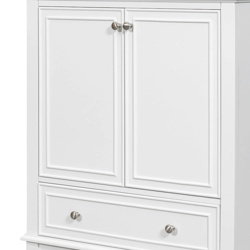 Meuble bas de salle de bain en bois massif et MDF, gris/blanc, avec 2 portes, un tiroir et une étagère réglable – Unité individuelle
