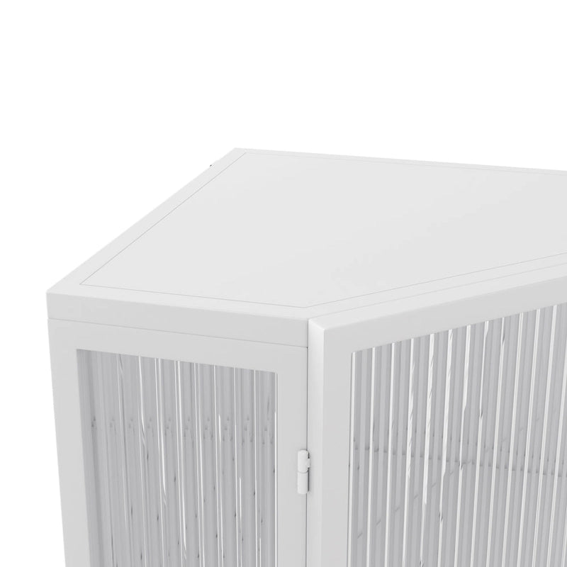 Meuble d'angle à 1 porte et 2 étagères ouvertes en métal noir/blanc et verre trempé – Unité simple