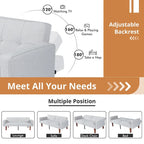 Canapé-lit futon convertible en similicuir gris avec dossier divisé réglable et pieds en bois – 2 places