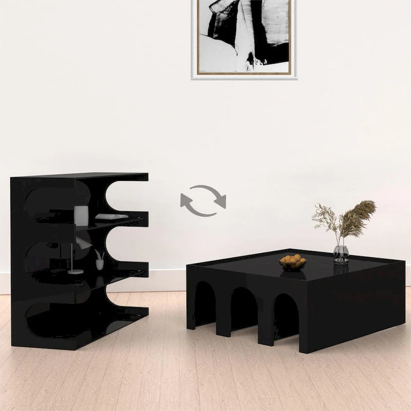 Étagère 4 niveaux moderne minimaliste noire/blanche convertible en table basse – Unité simple