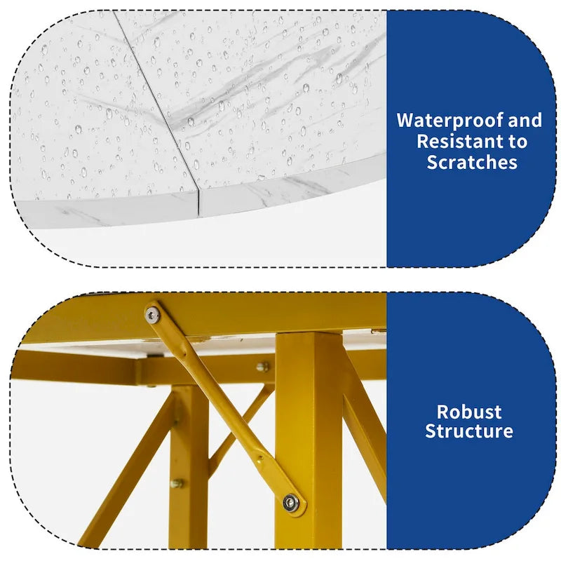Table à manger ronde avec étagères de rangement et pieds en métal – Blanc/Doré et Chêne/Noir – 4 à 6 places