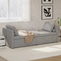 Lit de repos / Chaise longue en lin gris / beige / rose avec 2 tiroirs de rangement et oreillers inclus – Lit simple (sans matelas)