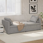 Lit de repos / Chaise longue en lin gris / beige / rose avec 2 tiroirs de rangement et oreillers inclus – Lit simple (sans matelas)
