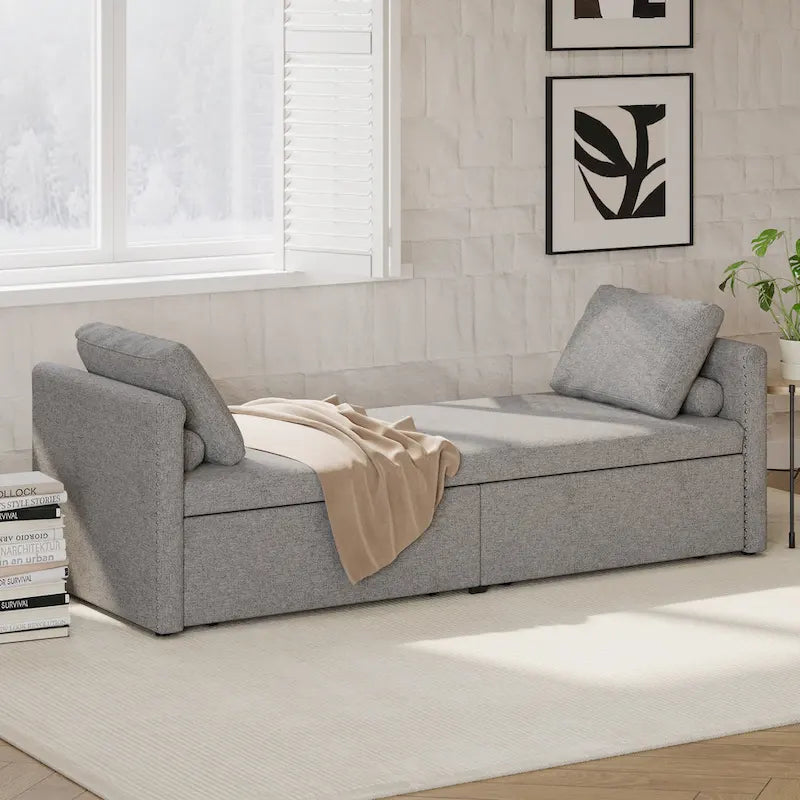 Modern Chaise Lounger Daybed Small Single Daybed with 2 Drawers,No Mattress Needed,Perfect For Living Rooms&Home Office