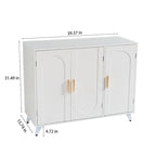 Buffet en MDF blanc et doré avec 3 portes, motif de vagues et charnières à fermeture douce – Meuble Individuel