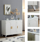 Buffet en MDF blanc et doré avec 3 portes, motif de vagues et charnières à fermeture douce – Meuble Individuel