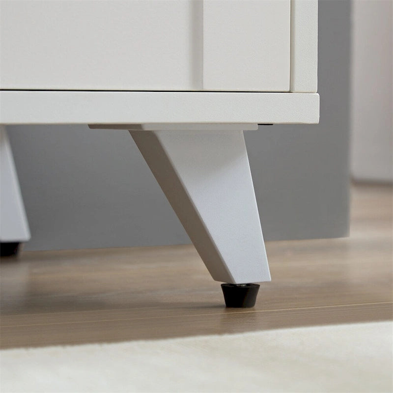 Buffet en MDF blanc et doré avec 3 portes, motif de vagues et charnières à fermeture douce – Meuble Individuel