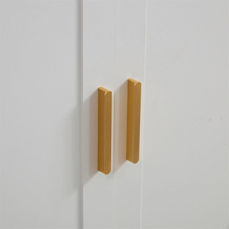 Buffet en MDF blanc et doré avec 3 portes, motif de vagues et charnières à fermeture douce – Meuble Individuel