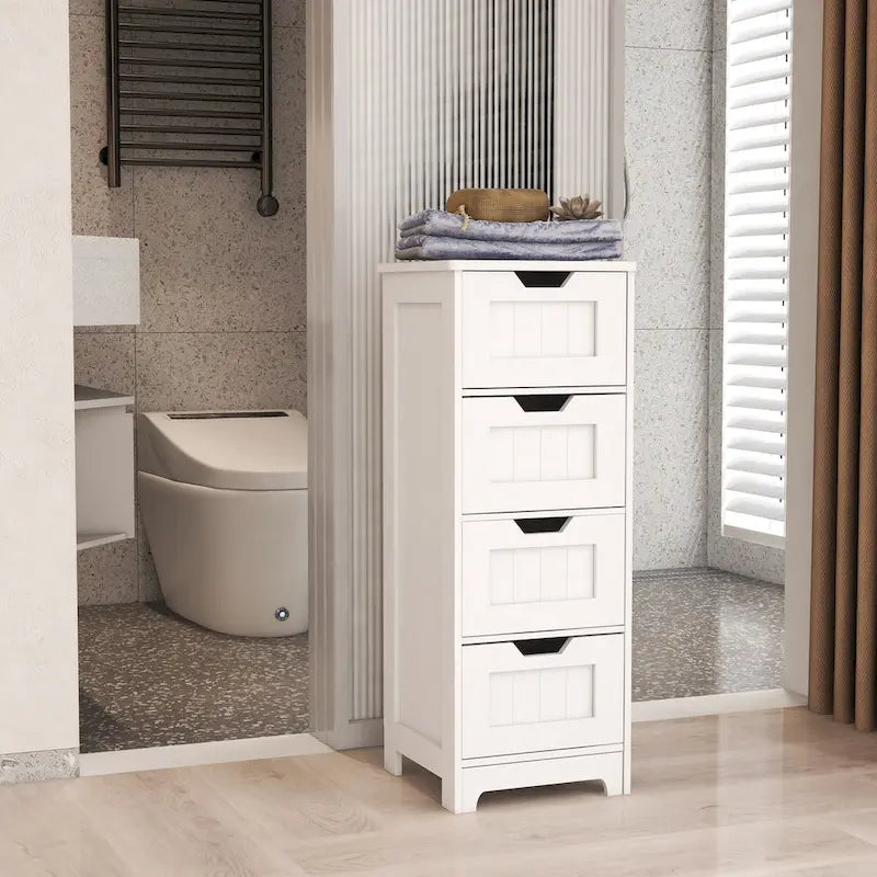 Meuble de rangement de salle de bain blanc sur pied avec 4 tiroirs – Unité simple