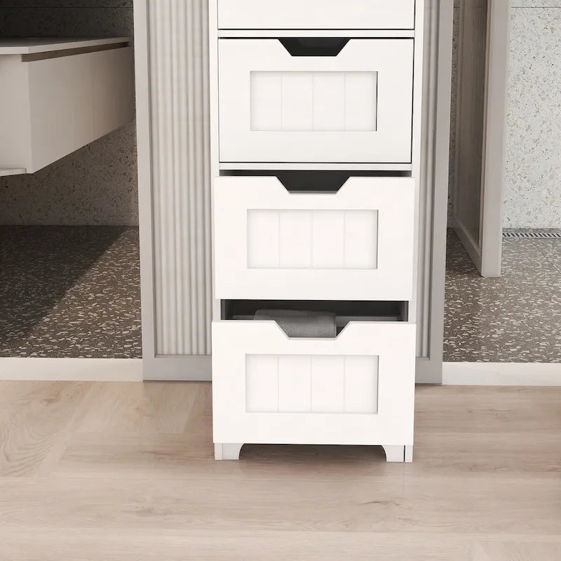 Meuble de rangement de salle de bain blanc sur pied avec 4 tiroirs – Unité simple