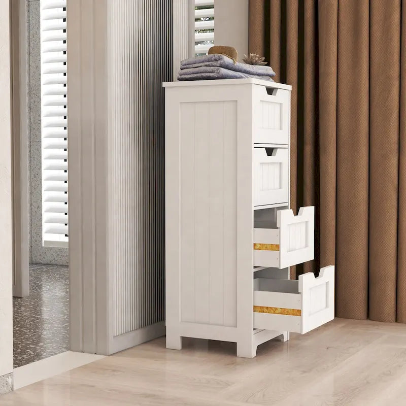 Meuble de rangement de salle de bain blanc sur pied avec 4 tiroirs – Unité simple