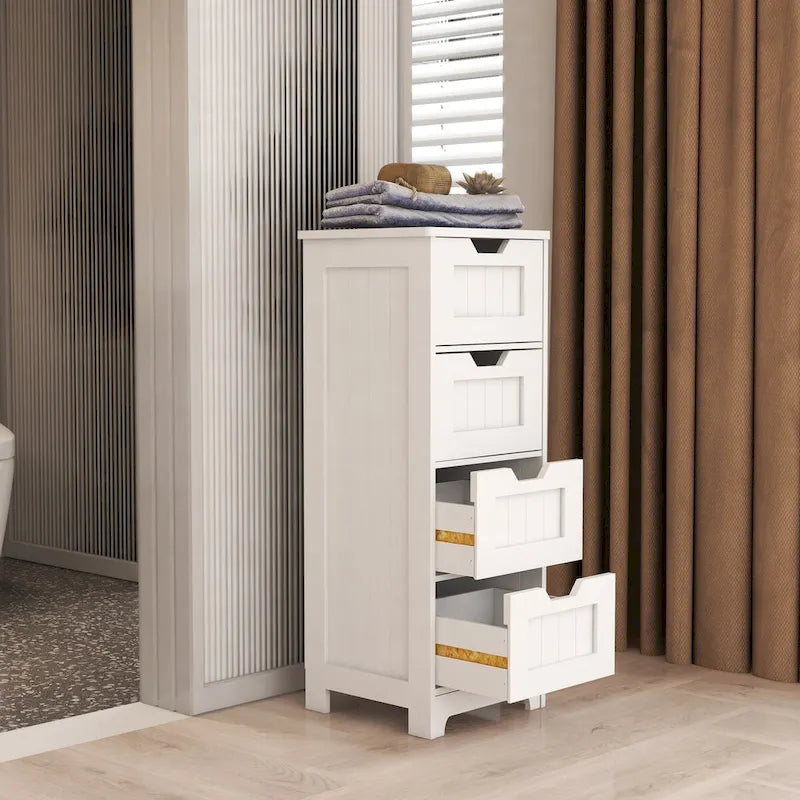 Meuble de rangement de salle de bain blanc sur pied avec 4 tiroirs – Unité simple