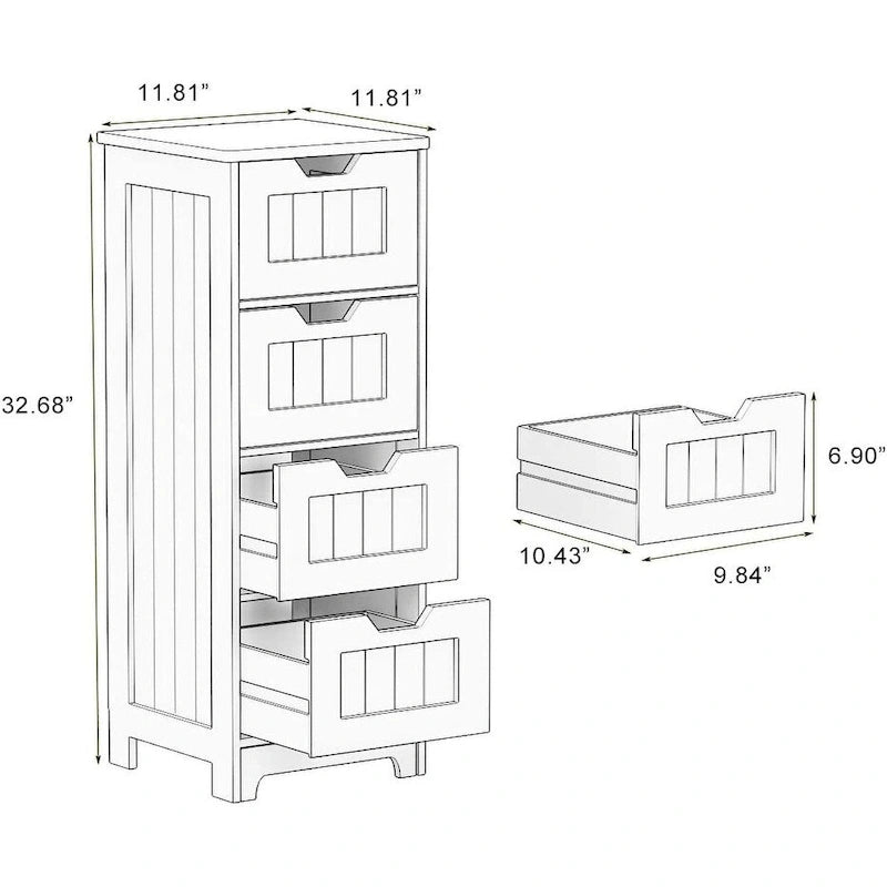 Meuble de rangement de salle de bain blanc sur pied avec 4 tiroirs – Unité simple