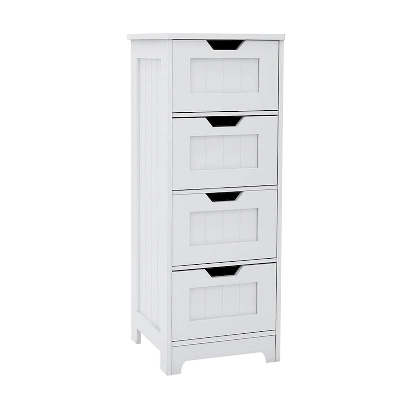 Meuble de rangement de salle de bain blanc sur pied avec 4 tiroirs – Unité simple