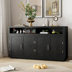 Vaisselier rétro à 4 portes Smoke Blue / Noir / Gris+Marron avec étagère ouverte et étagères intérieures réglables – Unité individuelle