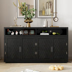 Vaisselier rétro à 4 portes Smoke Blue / Noir / Gris+Marron avec étagère ouverte et étagères intérieures réglables – Unité individuelle