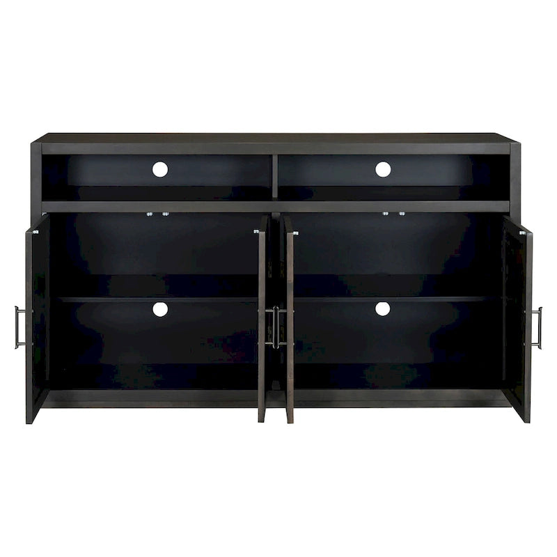 Vaisselier rétro à 4 portes Smoke Blue / Noir / Gris+Marron avec étagère ouverte et étagères intérieures réglables – Unité individuelle