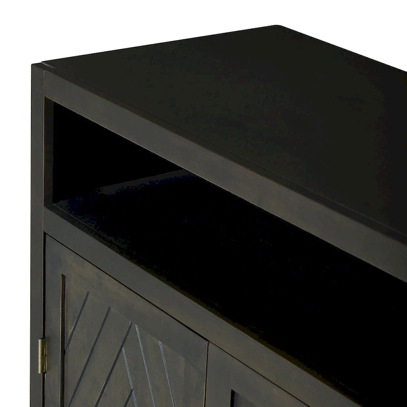 Vaisselier rétro à 4 portes Smoke Blue / Noir / Gris+Marron avec étagère ouverte et étagères intérieures réglables – Unité individuelle