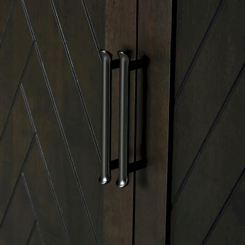 Vaisselier rétro à 4 portes Smoke Blue / Noir / Gris+Marron avec étagère ouverte et étagères intérieures réglables – Unité individuelle