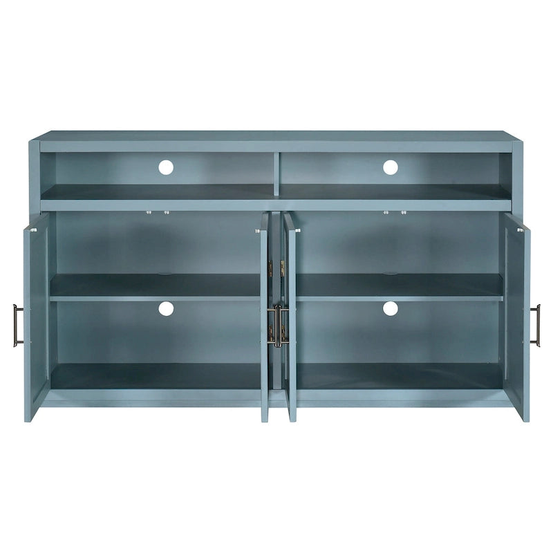 Vaisselier rétro à 4 portes Smoke Blue / Noir / Gris+Marron avec étagère ouverte et étagères intérieures réglables – Unité individuelle