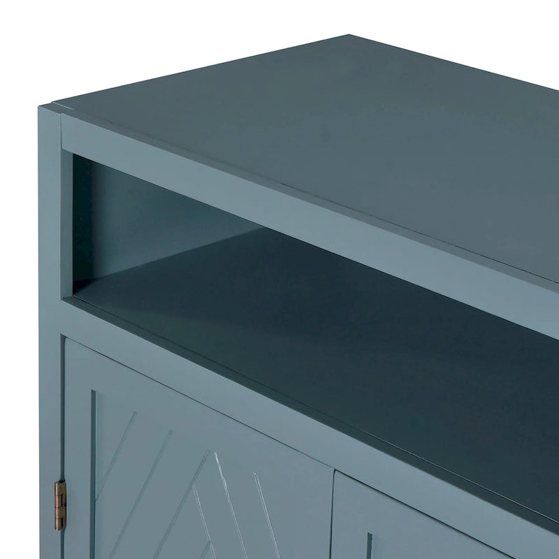 Vaisselier rétro à 4 portes Smoke Blue / Noir / Gris+Marron avec étagère ouverte et étagères intérieures réglables – Unité individuelle