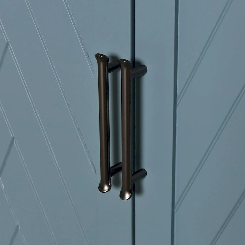 Vaisselier rétro à 4 portes Smoke Blue / Noir / Gris+Marron avec étagère ouverte et étagères intérieures réglables – Unité individuelle