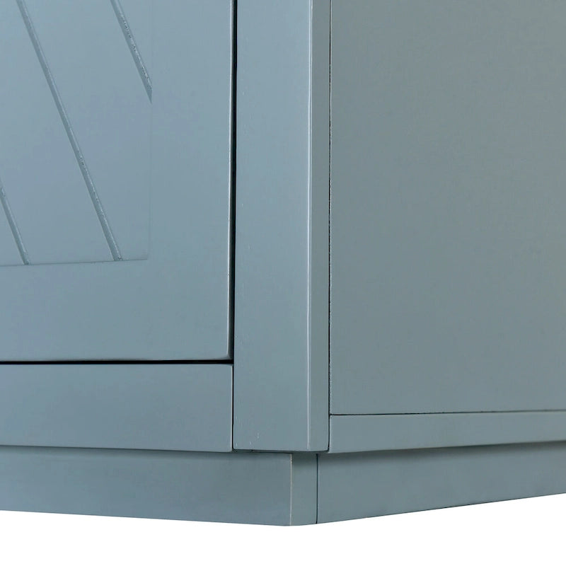 Vaisselier rétro à 4 portes Smoke Blue / Noir / Gris+Marron avec étagère ouverte et étagères intérieures réglables – Unité individuelle