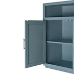 Vaisselier rétro à 4 portes Smoke Blue / Noir / Gris+Marron avec étagère ouverte et étagères intérieures réglables – Unité individuelle