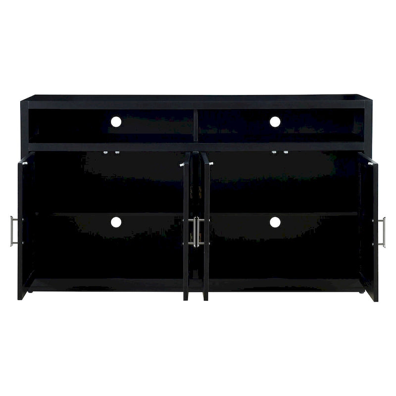 Vaisselier rétro à 4 portes Smoke Blue / Noir / Gris+Marron avec étagère ouverte et étagères intérieures réglables – Unité individuelle