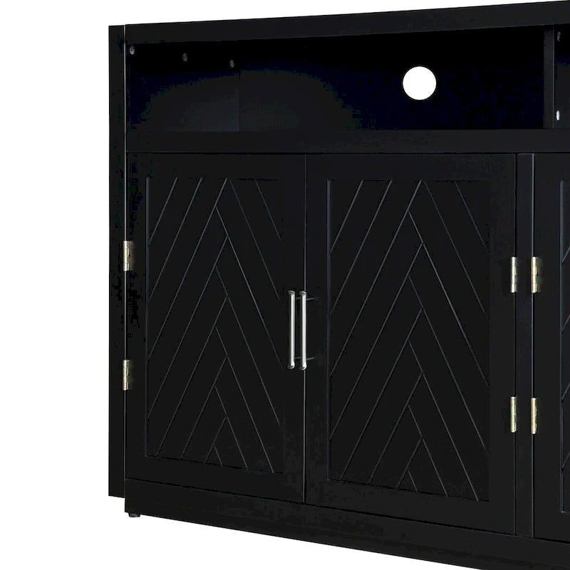 Vaisselier rétro à 4 portes Smoke Blue / Noir / Gris+Marron avec étagère ouverte et étagères intérieures réglables – Unité individuelle