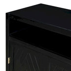 Vaisselier rétro à 4 portes Smoke Blue / Noir / Gris+Marron avec étagère ouverte et étagères intérieures réglables – Unité individuelle