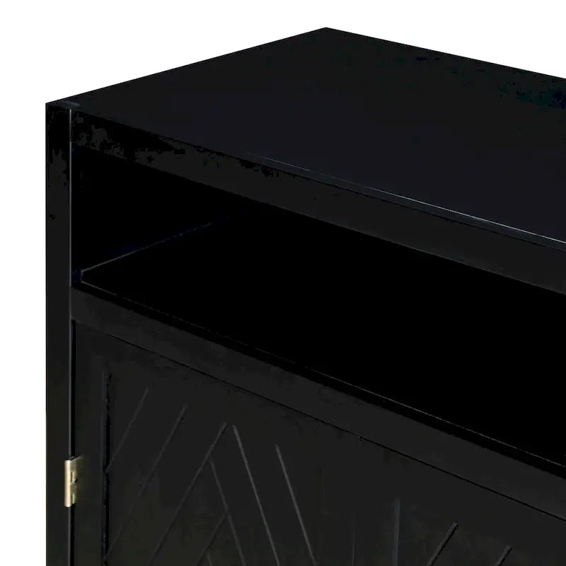 Vaisselier rétro à 4 portes Smoke Blue / Noir / Gris+Marron avec étagère ouverte et étagères intérieures réglables – Unité individuelle